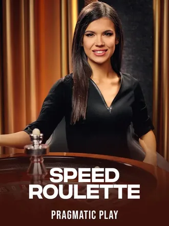 Speed Roulette en direct, croupière en robe rouge devant la roulette du studio